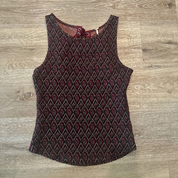 Free People Lace Bright Side Open Back Tank Top Size Small - Burgundy - Picture 1 of 4